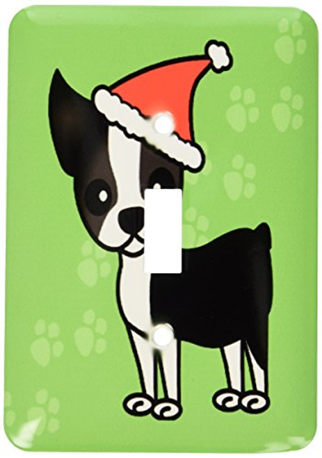 3dRose Lsp_12088_1 Cute Boston Terrier Green with Santa Hat Single Toggle Switch