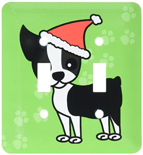 3dRose lsp_12088_2 Cute Boston Terrier Green with Santa Hat Double Toggle Switch