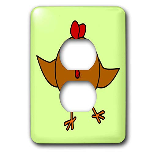 3dRose LLC lsp_10793_6 Cute Brown Chicken Dance with Green Background 2 Plug Outlet Cover