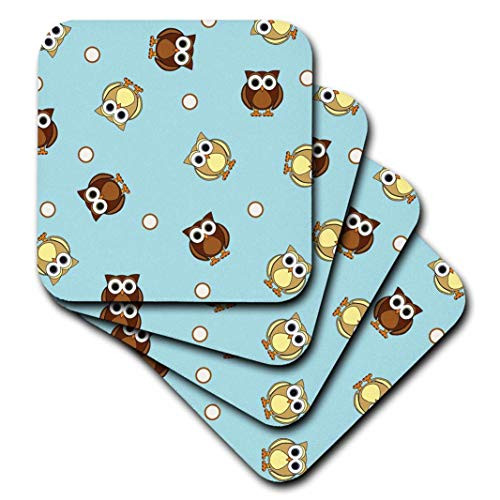 3dRose cst_28541_2 Cute Brown Owl and Dot Print Blue-Soft Coasters, Set of 8 3dRose cst_28541_2 Cute Brown Owl and Dot Print Blue-Soft Coasters, Set of 8