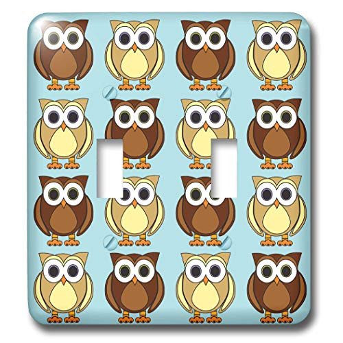 3dRose lsp_28542_2 Cute Brown Owl Print Blue Double Toggle Switch