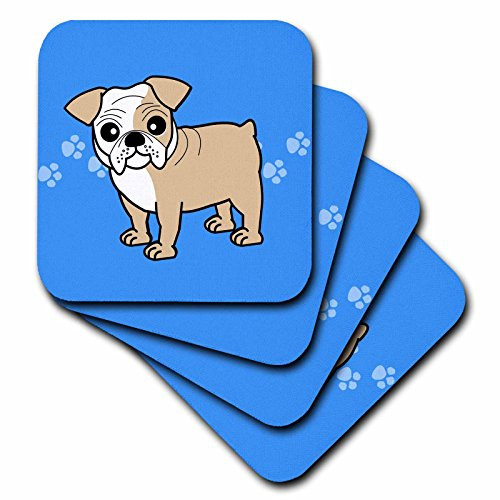 3dRose CST_40960_2 Cute Bulldog Fawn and White Coat Cartoon Dog Blue with Pawprints Soft Coasters, Set of 8 3dRose CST_40960_2 Cute Bulldog Fawn and White Coat Cartoon Dog Blue with Pawprints Soft Coasters, Set of 8