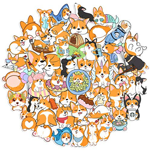Cute Corgi Vsco Stickers for Water Bottles[50pcs] Ins Funny Vinyl Decal for Laptop Phone Case Computer Hydro Flask Bike Helmet Car Motorcycle Bumper Luggage Folder Skateboard Snowboard, for Girl Kids