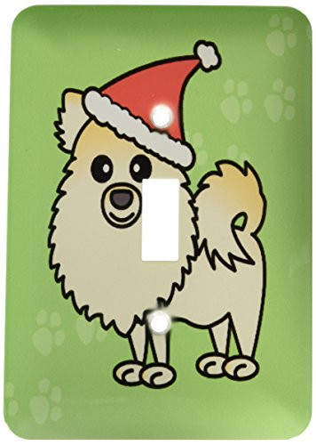 3dRose Lsp_10866_1 Cute Cream Pomeranian Green with Santa Hat Single Toggle Switch
