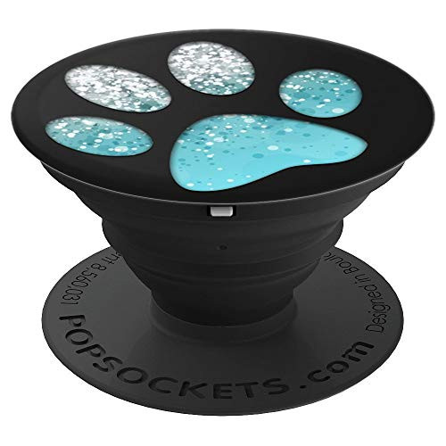 Silver Ice Blue Dog Paw Print on Black Pattern PopSockets Grip and Stand for Phones and Tablets Silver Ice Blue Dog Paw Print on Black Pattern PopSockets Grip and Stand for Phones and Tablets