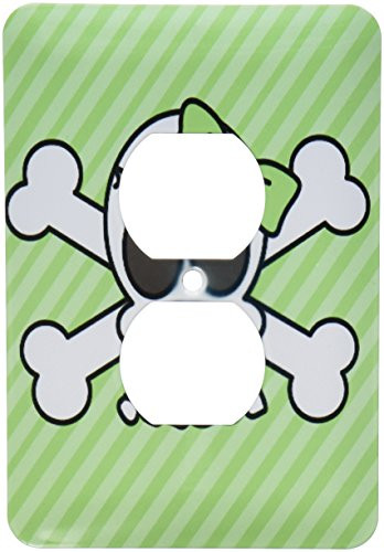 3dRose lsp_24622_6 Cute Goth Punk Girl Skull with Bow and Crossbones Green Stripes 2-Plug Outlet Cover