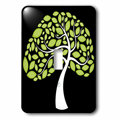 3dRose lsp_101624_1 Cute Green and White Contemporary Tree Single Toggle Switch