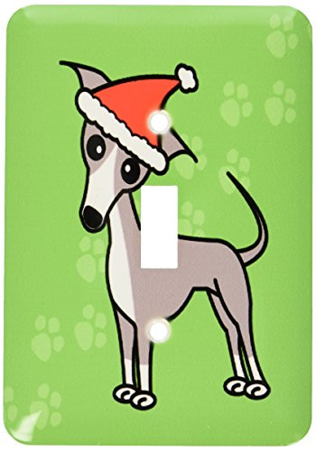 3dRose Lsp_12093_1 Cute Grey Italian Greyhound Green with Santa Hat Single Toggle Switch