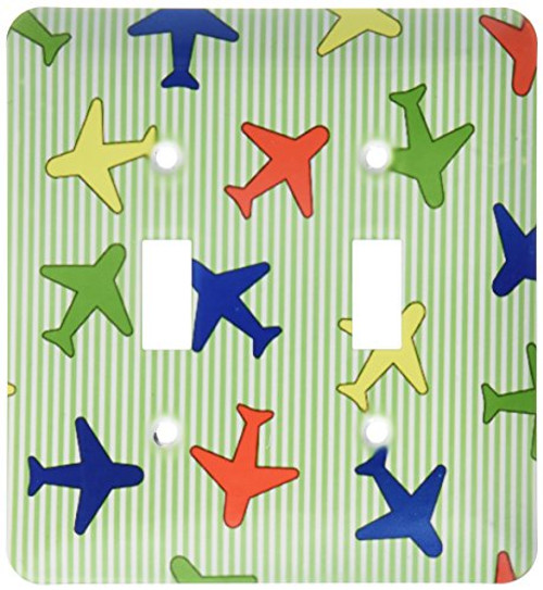 3dRose lsp_25435_2 Cute Plane Print Primary Colors Green Stripe Background Double Toggle Switch 3dRose lsp_25435_2 Cute Plane Print Primary Colors Green Stripe Background Double Toggle Switch