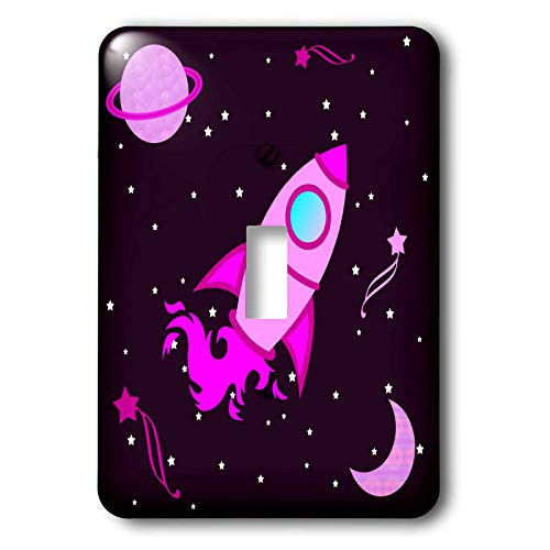 3dRose LLC lsp_12155_1 Cute Purple Girl Cute Rocket Ship In Space Single Toggle Switch