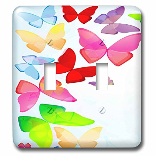 3dRose lsp_101453_2 Cute Red, Pink Green, and Blue Flying Butterflies Double Toggle Switch, Multicolor