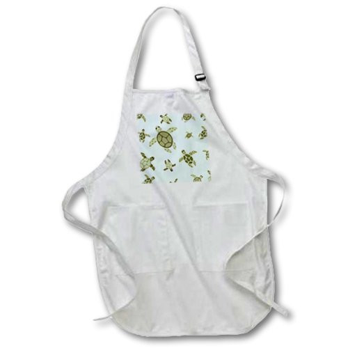 3dRose apr_20337_2 Cute Sea Turtle Design Green and Blue Medium Length Apron with Pouch Pockets, 22 by 24-Inch