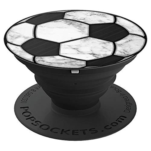 Black Soccer Ball White Gray Marbled Look PopSockets Grip and Stand for Phones and Tablets