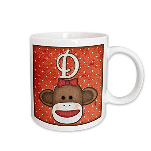 3dRose Cute Sock Monkey Girl Initial Letter D Ceramic Mug, 15-Ounce