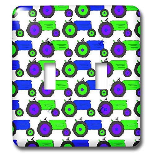 3dRose lsp_35472_2 Cute Tractor Print-Green Blue and Purple Double Toggle Switch