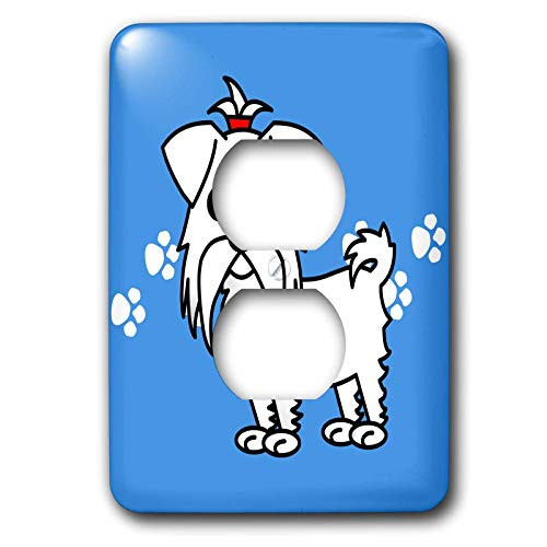 3dRose LLC lsp_10821_6 Cute White Maltese Blue with Paw Prints 2 Plug Outlet Cover