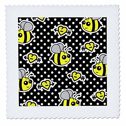 3dRose qs_57079_2 Cute Bumble Bee Print on Polka Dots Quilt Square, 6 by 6-Inch, Yellow/Black/White 3dRose qs_57079_2 Cute Bumble Bee Print on Polka Dots Quilt Square, 6 by 6-Inch, Yellow/Black/White