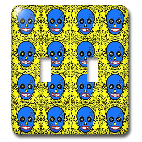 3dRose lsp_28889_2 Day of the Dead Día de los Muertos Sugar Skull Print Blue Yellow Toggle Switch