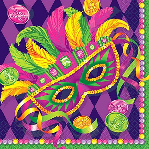 Venetian Masquerade Mardi Gras Party Luncheon Paper Napkin Tableware, 6 x 6", Pack of 16