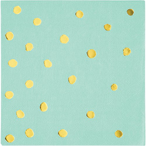 Fresh Mint Green and Gold Foil Dot Beverage Napkins, 48 Count
