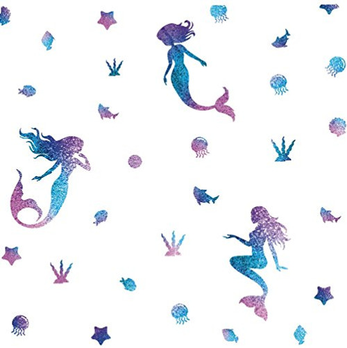 Mermaid Wall Decal Fairytale Ocean World Decorations Girls Nursery Decal Bathroom Wall Sticker Bathtub Decoration Home Decor?Sea Blue