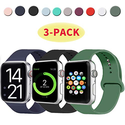 STBYSP 3 Pack Compatible with Apple Watch Band 38mm 40mm 42mm 44mm, Sport Band Replacement Wristband for iWatch Series 5/4/3/2/1, Soft Silicone for Women and Men