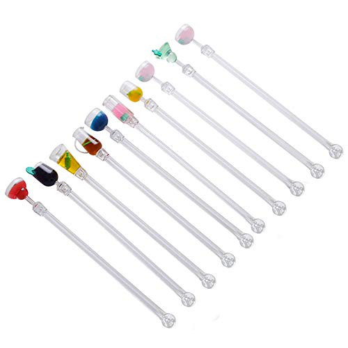 DECARETA 10 Pack Cocktail Mixing Spoon Bootle Cup Mixer Bar puddler Swizzle Sticks Cocktail Drink Stirrers 9"Mixer Bar with Wine Glass Patterns,Reusable Gin Stirrers for Juice,Cocktails,Ice Cream
