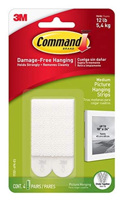 Command White 12 lb Picture Hanging Strips, Decorate Damage-Free, Indoor Use (17201-4PK-ES)