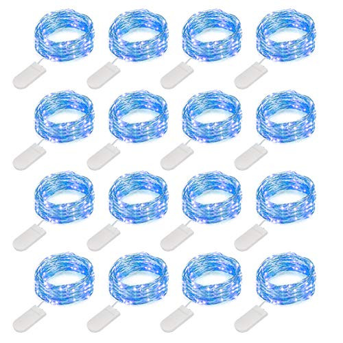 MUMUXI 16 Pack Fairy Lights Battery Operated (Included) 10ft 30 LED Mini String Lights Waterproof Silver Wire Firefly Starry Lights for DIY Wedding Party Mason Jars Christmas Decorations, Blue MUMUXI 16 Pack Fairy Lights Battery Operated (Included) 10ft 30 LED Mini String Lights Waterproof Silver Wire Firefly Starry Lights for DIY Wedding Party Mason Jars Christmas Decorations, Blue