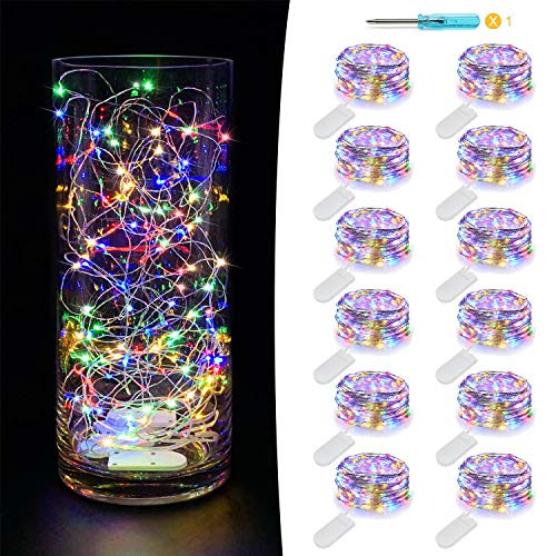 MUMUXI 12 Pack Fairy Lights Battery Operated (Included) 7.2Ft 20 LED Mini Waterproof Fairy String Lights Silver Wire Firefly Starry Lights for DIY Wedding Party Mason Jars Christmas Decor, Multicolor MUMUXI 12 Pack Fairy Lights Battery Operated (Included) 7.2Ft 20 LED Mini Waterproof Fairy String Lights Silver Wire Firefly Starry Lights for DIY Wedding Party Mason Jars Christmas Decor, Multicolor