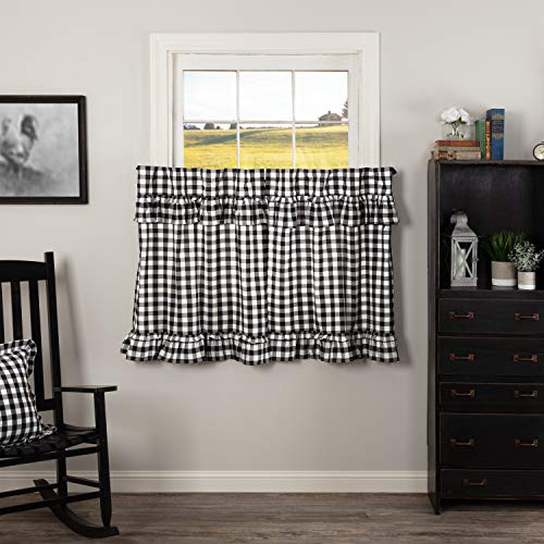 VHC Brands Annie Buffalo Check Curtain, Tier Set 36x36, Black VHC Brands Annie Buffalo Check Curtain, Tier Set 36x36, Black