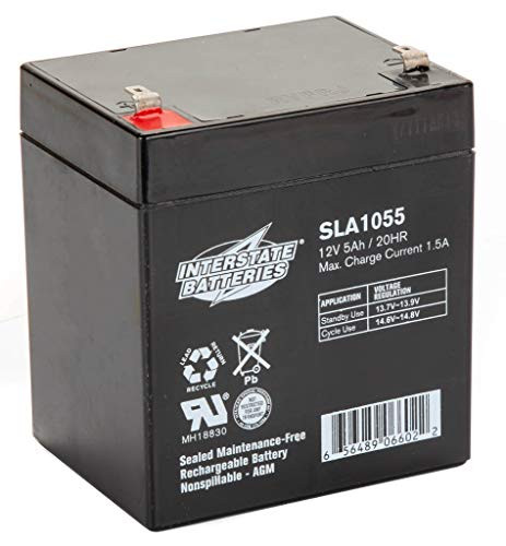 Interstate Batteries 12V 5AH Sealed Lead Acid (SLA) Battery (AGM) - .187 FASTON Spade Terminals (SLA1055)