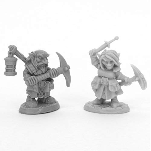 Reaper Miniatures Deep Gnome Heroes (2) #44047 Bones Black Unpainted Plastic