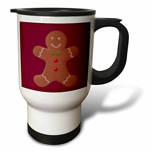 3dRose Deep Red Gingerbread Man Cookie-Art Stainless Steel Travel Mug, 14-Ounce