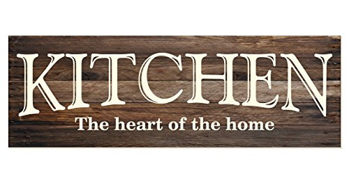 Kitchen The Heart of The Home Rustic Wood Wall Sign 6x18 (Brown)