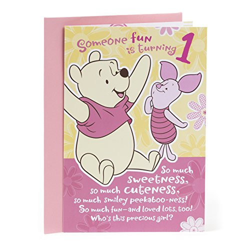 Hallmark 1st Birthday Greeting Card for Girls (Winnie the Pooh and Piglet)