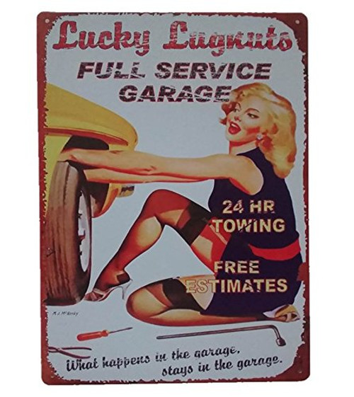 UNiQ Design Vintage Tin Signs Lucky Lugnuts Man Cave Garage Decor Retro Garage Poster Bar Wall Sign - The Perfect Metal Vintage Pub Sign, Pin Up Garage Sign or Garage Decor for Men Tin Sign 12 x 8
