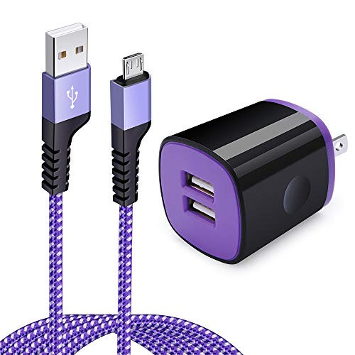 Charger Plug, Charging Block, Flecom 2.1A Dual USB Wall Charger with 6ft High Speed Micro USB Cable Android Charger Cord Compatible for Samsung Galaxy S6 S7 Edge J3 J7, Note 3 4 5, Moto G4 G5