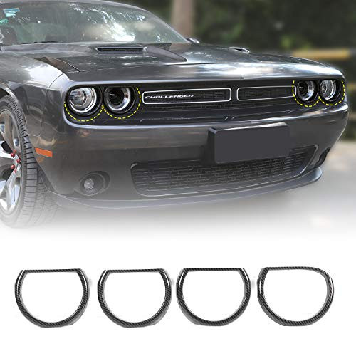 Voodonala for Challenger Headlight Cover Bezels Front Light Decorative Trim for Dodge Challenger 2015 up (Carbon Fiber Grain)