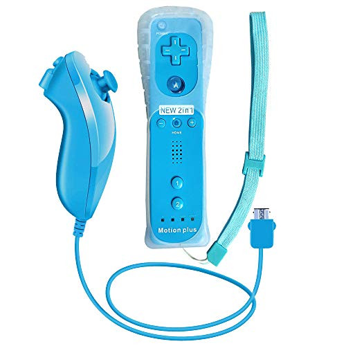 Remote Game Control, CooleedTEK Built-in Motion Plus Remote and Nunchuk Controller with Silicon Case for Nintendo Wii and Wii U (Blue)
