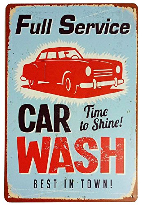 ERLOOD Vintage Tin Sign for Wall Garage Retro Decor Metal Poster Plaque Full Service Car Wash Best in Town 8" X 12"