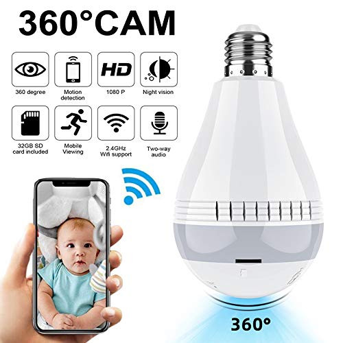 1080P HD 360 Degree Panoramic Wireless Light Camera WiFi Security Camera Home Video baby monitors Cameras Motion Detection Night Vision