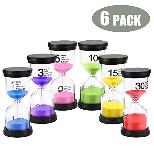 Happycat Sand Timer,6 Pieces Hourglass Sandglass Timer 1min / 3mins / 5mins / 10mins / 15mins / 30mins for Games Classroom Home Office (Six Colors)