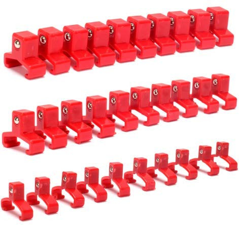 Makitoyo 30-Piece Socket Clip Set, 1/2-inch, 3/8-inch,1/4-inch Red Spring Loaded Ball Bearing Socket Clips, Socket Organizer Holder Rail Replacement Clips, Firm & Secure Socket Holders