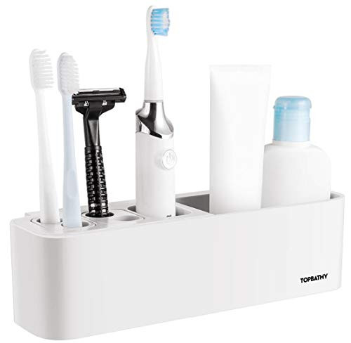 TOPBATHY Toothbrush Holder Wall Mount Multifunctional EasyStore Toothpaste and Toothbrush Organizer Detachable Toothbrush Rack Toothbrush Storage Stand for Bathroom Shaver Razor (Gray)