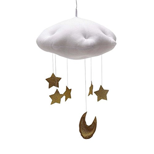BESTOYARD Baby Nursery Ceiling Mobile Crib Mobile Clouds Moon Stars Ceiling Hanging Decorations Kids Room Baby Shower Decoration (White Clouds and Golden Stars)