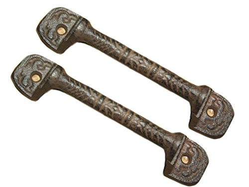 Starworld- Cast Iron Antique Style RUSTIC Barn Handle, Gate Pull Shed Door Handles Fancy 5.5 inch Brown Finish 2 set