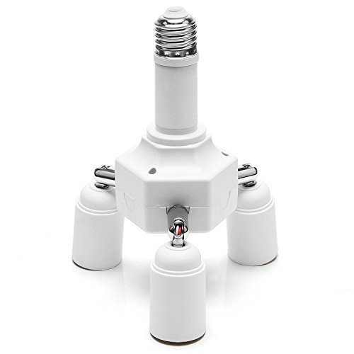 JACKYLED Light Socket Splitter 4 in 1 Lengthen E26 E27 Base Adapter Converter for Home Office Basement