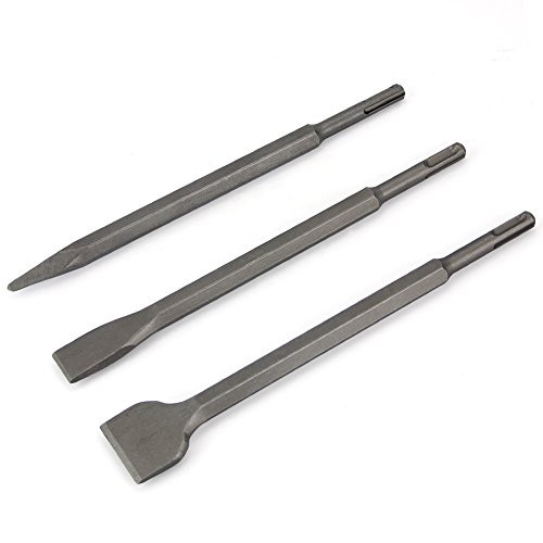 Kbnian 3 Piece SDS Plus Chisel Set, Pointed Chisel (14 x 250mm) Flat Chisel (14 x 250 x 20mm) Angled Tile Chisel (14 x 250 x 40mm) Hammer Drill Chisel Sets