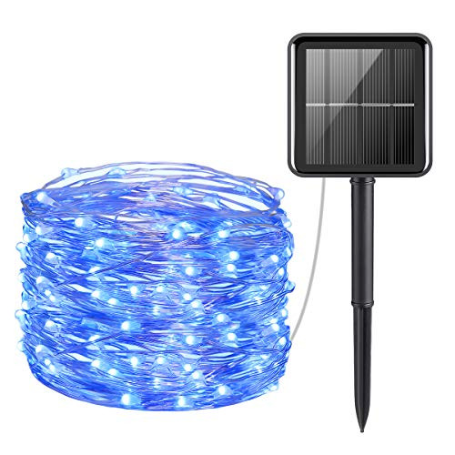 AMIR Solar Powered String Lights, Mini 100 LED Copper Wire Lights, Fairy Lights, Indoor Outdoor Waterproof Solar Decoration Lights for Gardens, Home, Dancing, Party, Christmas (Blue)